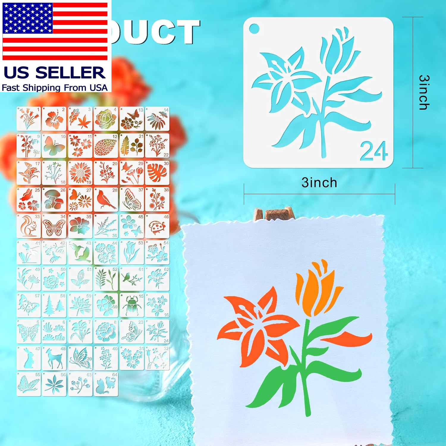 64Pcs Stencils for Painting on Wood, Reusable Stencil Crafts Drawing Templates,