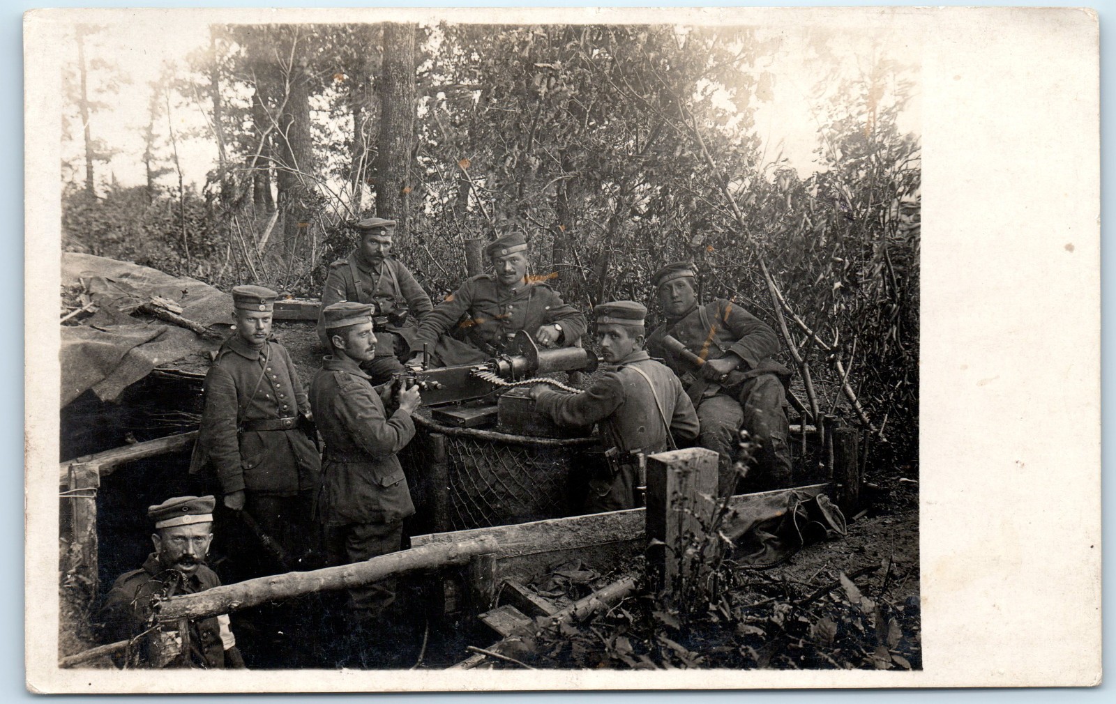 WWI German Soldier Machine Gun Grenade Trench Real Photo Postcard RPPC