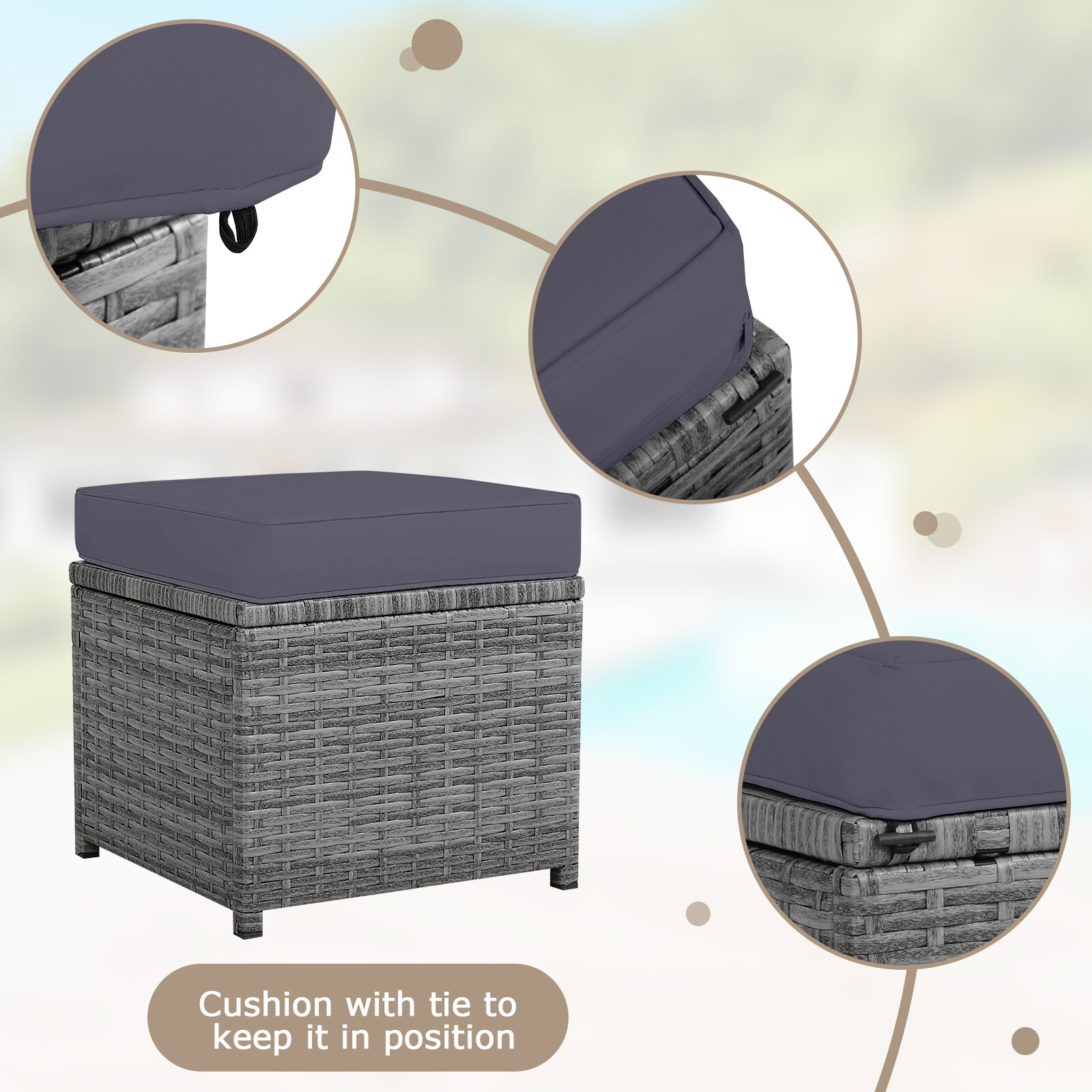 7PCS Rattan Patio Sectional Sofa Set Conversation Set w/ Grey Cushions