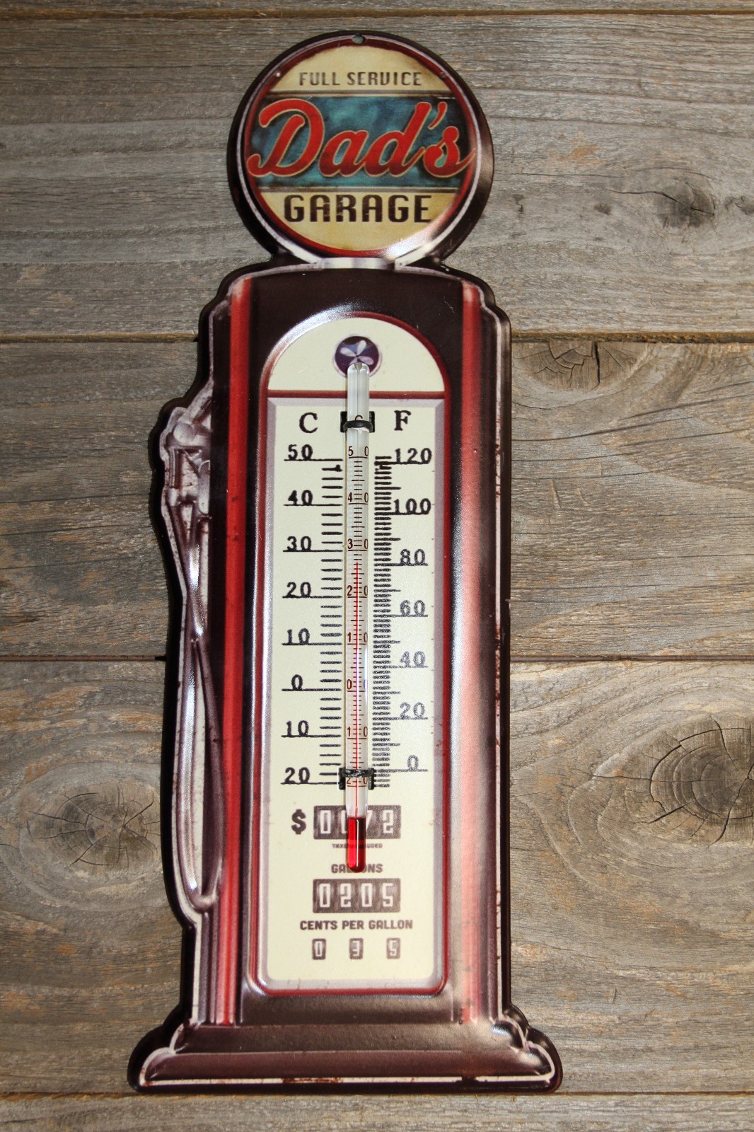 1-DAD'S GARAGE, Indoor And Outdoor Thermometer,Vintage Look Gas Pump, DG-016T