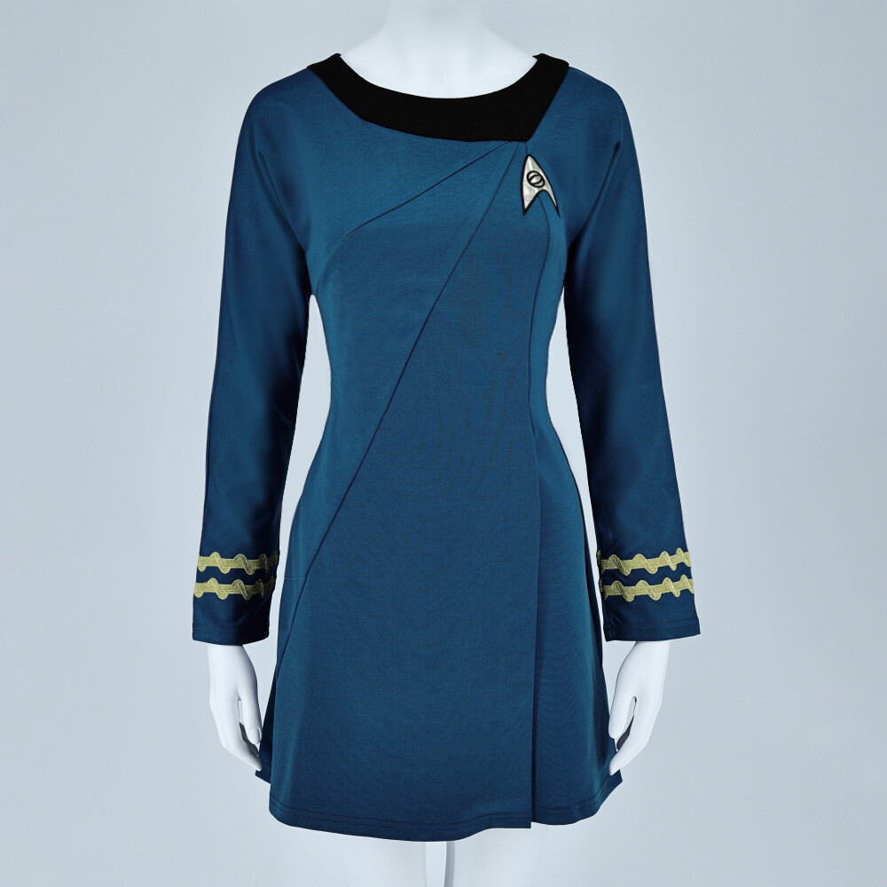 TOS Female Duty Blue Dress Cosplay The Original Series Starfleet Uniform Costume