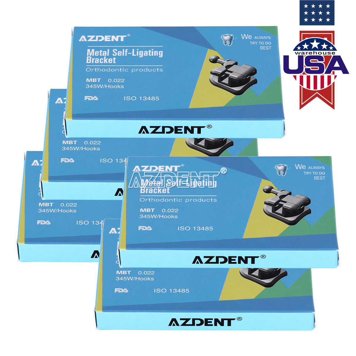 AZDENT Brackets de Ortodoncia Dental Autoligado Pasivo MBT/Roth 022 Ganchos 345