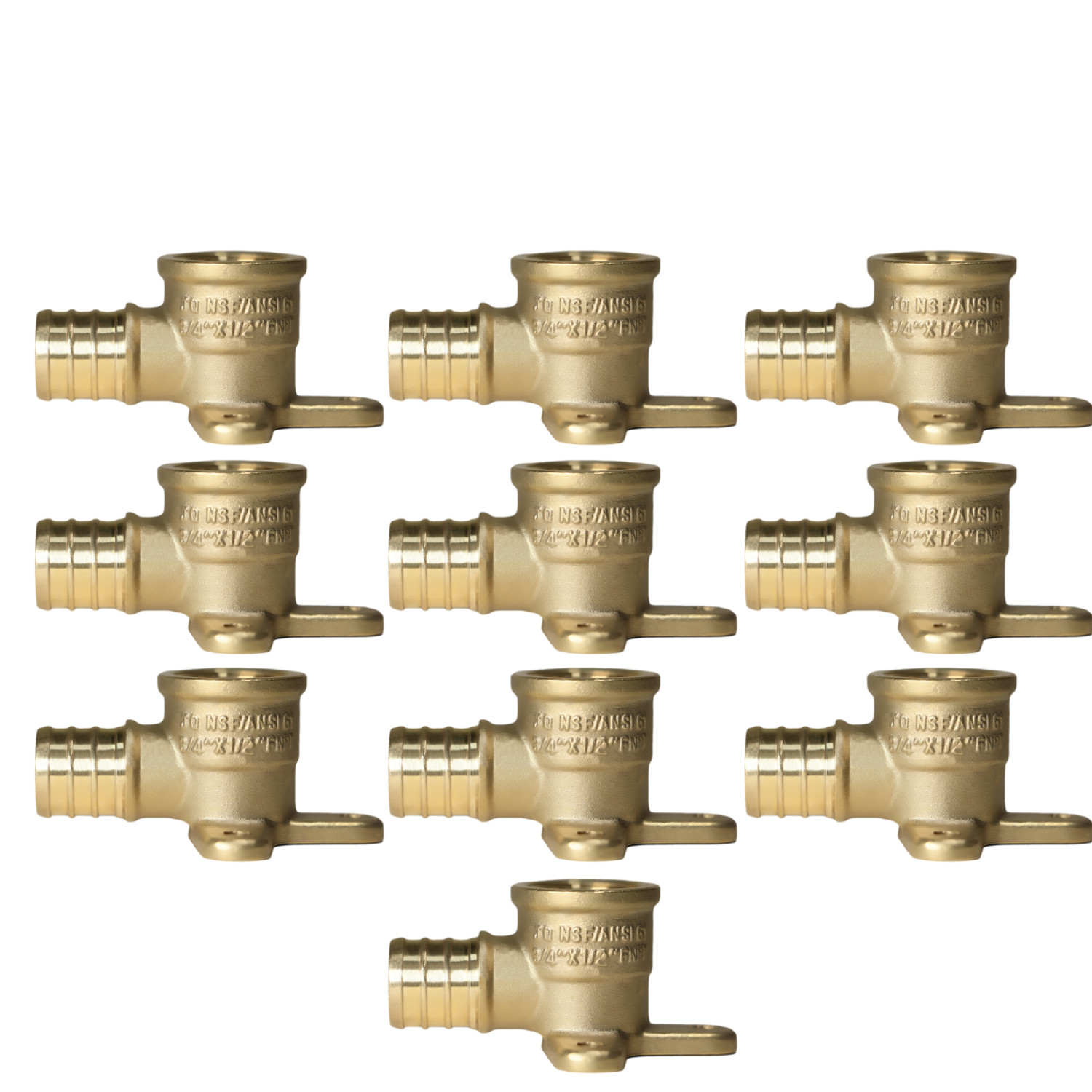 10 Pack XFITTING 3/4" Pex B x 1/2" Female NPT Threaded Drop Ear Elbow, Lead Free