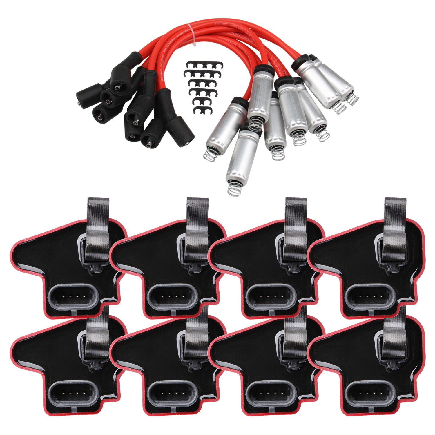 8 Pack Square Ignition Coil and Spark Plug Wire For Chevy GMC 4.8L 5.3 6.0L 8.1L