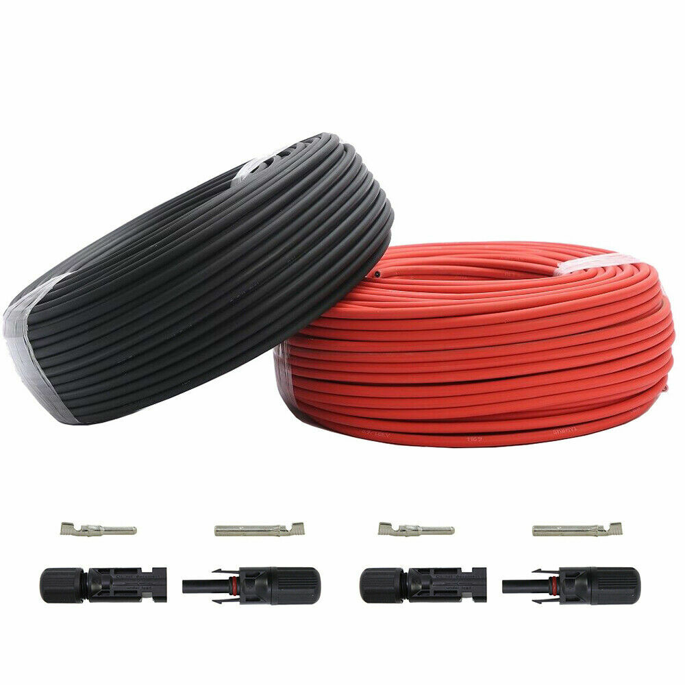 Solar Panel Cable Wire Pair Black + Red Fits MC4 Connectors 8 / 10 / 12 / 14 AWG