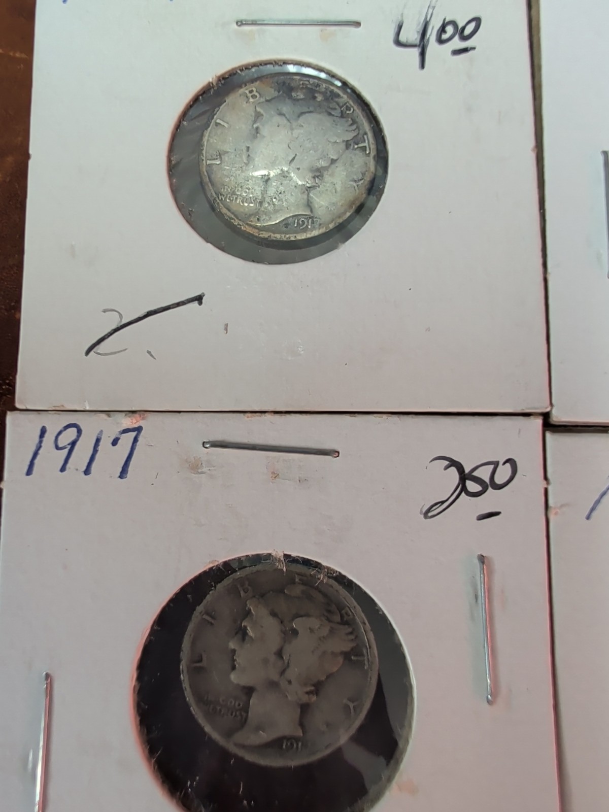 Lot Of 4 Circulated 1917 Mercury Dimes