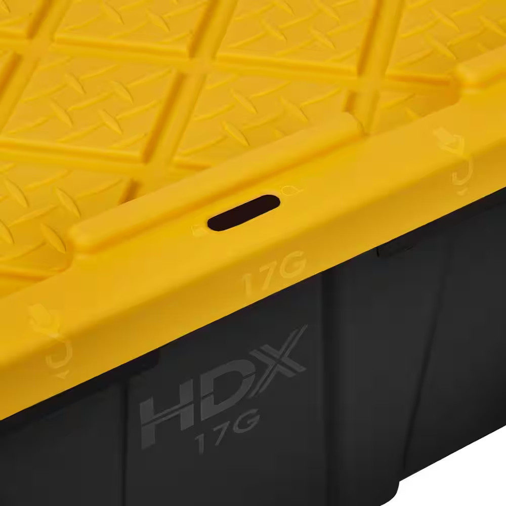 17 Gal. Tough Storage Tote in Black with Yellow Lid