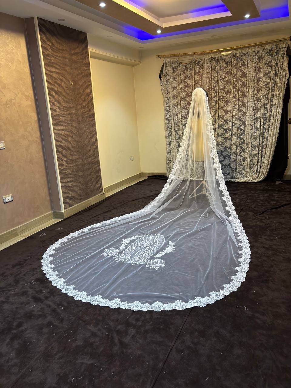 bridal Veil virgin marry with lace trim embroidery Guadalupe