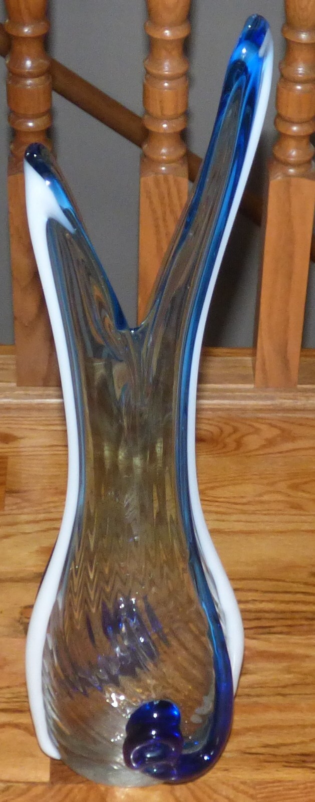 Large 26" MCM Swung Vase with Blue, White and Clear Glass