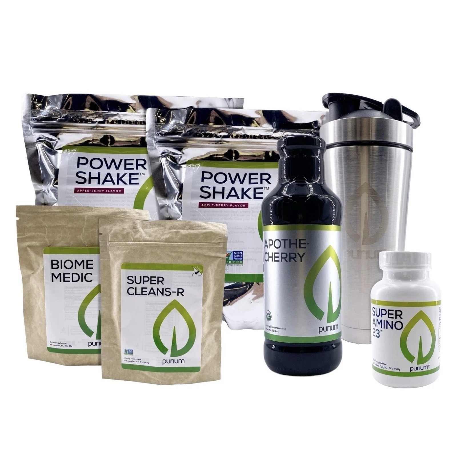 Purium Cleansing + Fitness Bundle - Includes Power Shake Apple Berry Apothe-C...