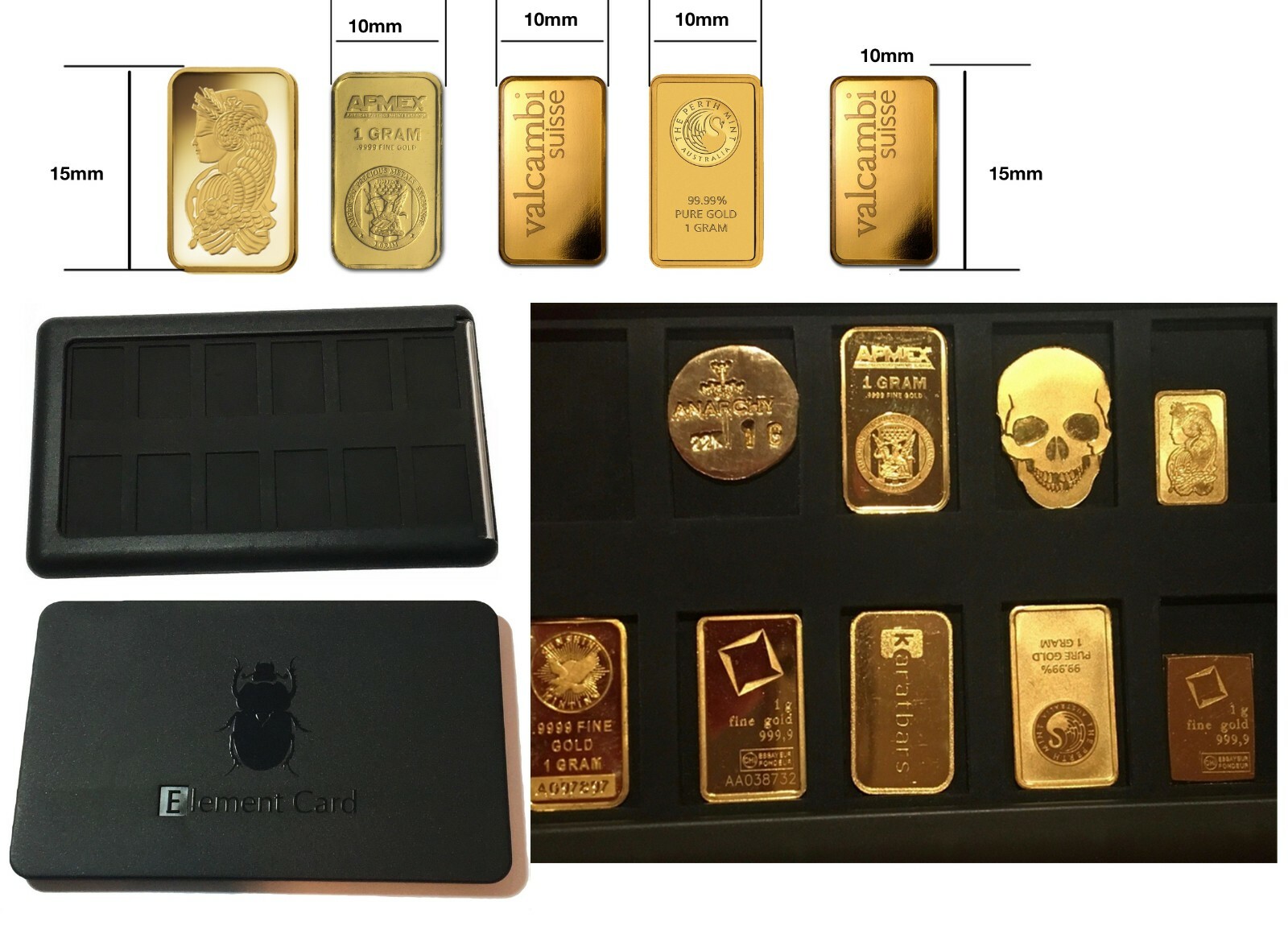 Empty Element Card for 1g Bullion Bars APMEX VALCAMBI COMBIBARS IGR