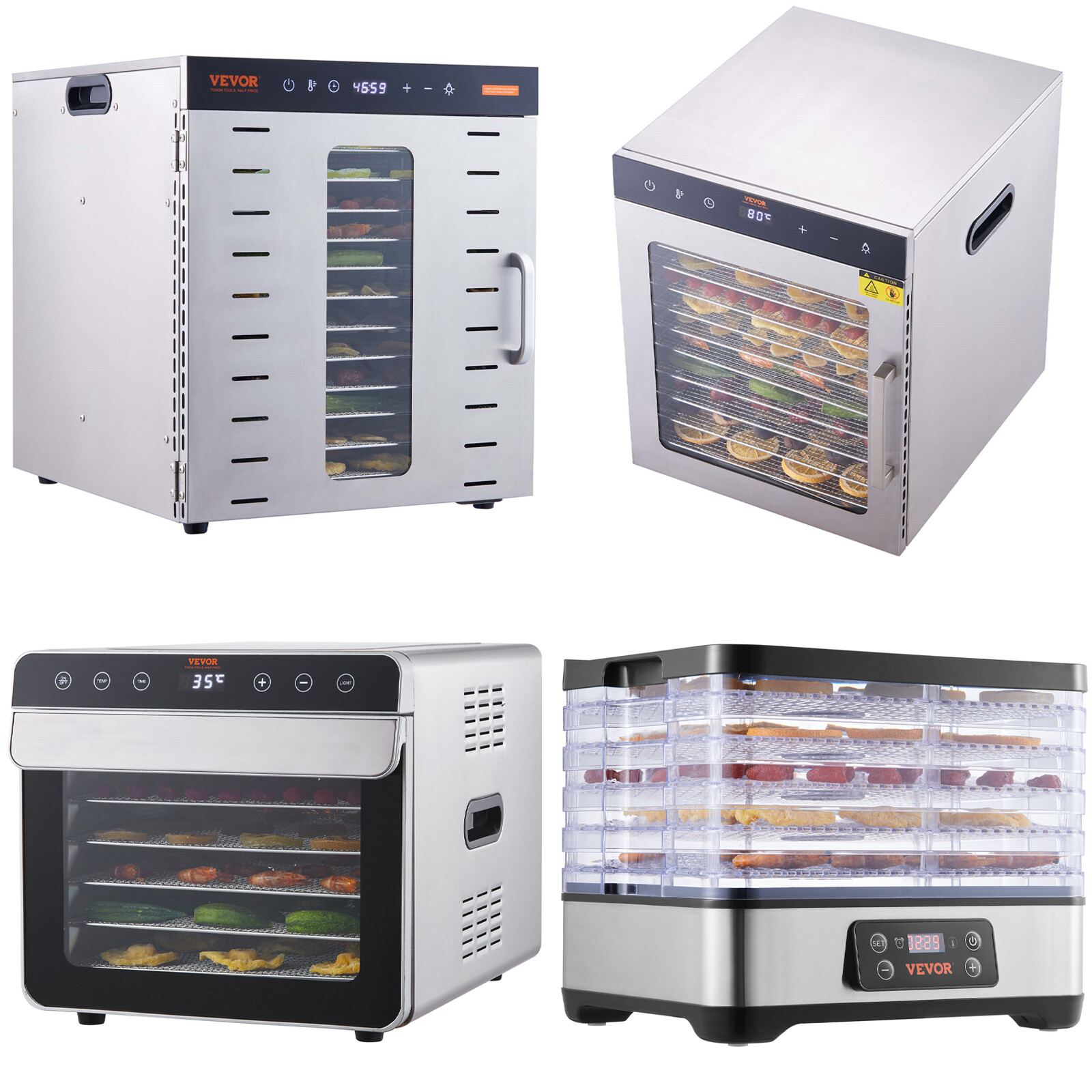 VEVOR 5/6/10 Trays Food Dehydrator Machine Fruit Jerky Drying Adjustable Time