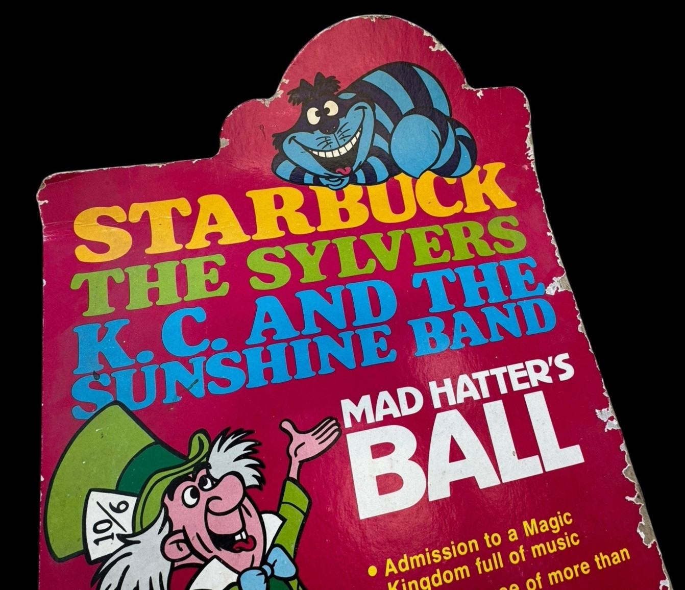Rare Disney Mad Hatter's Ball Display Sign Strabuck Sylvers KC Sunshine Band 29"