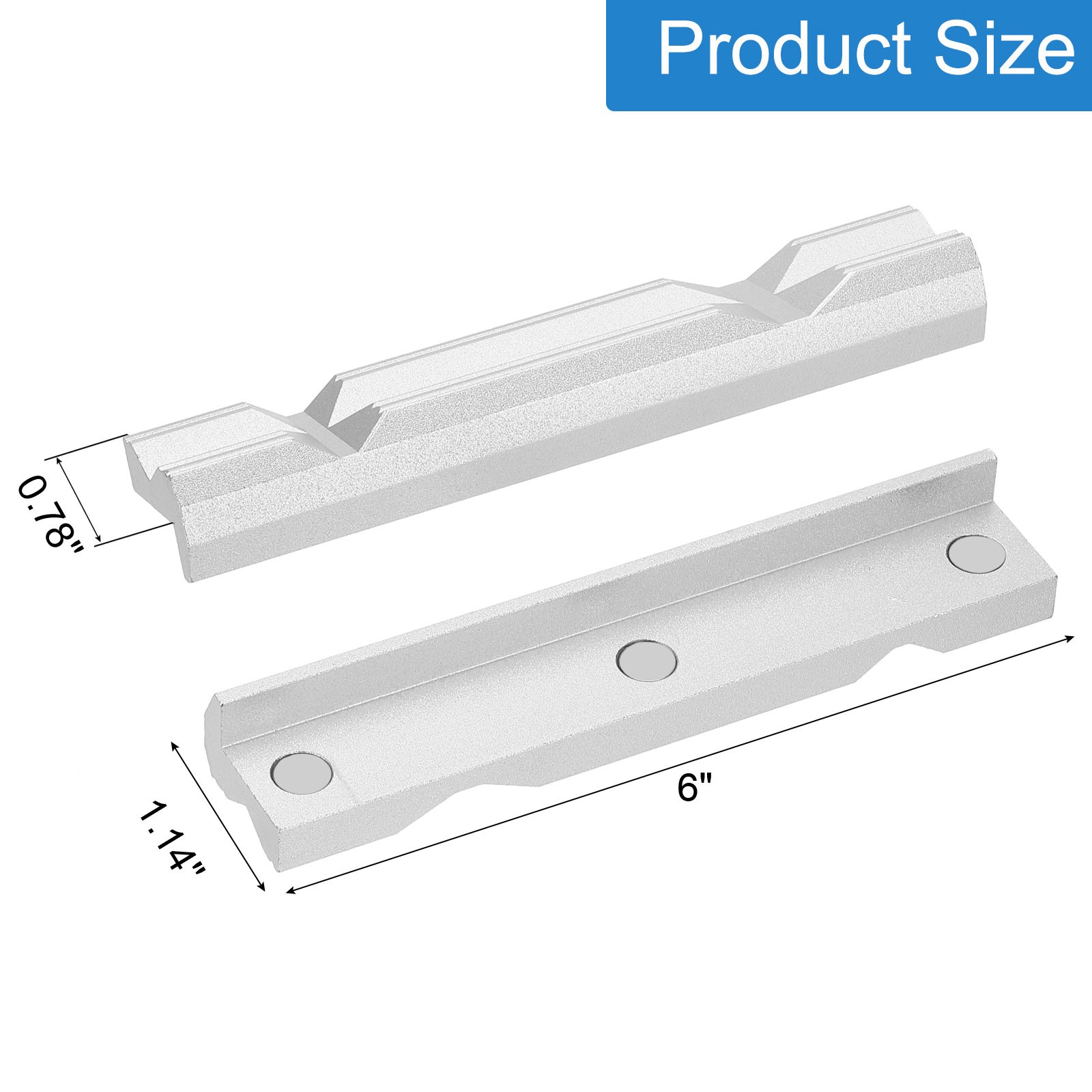 Aluminum Vise Jaws 6" Magnetic V-type Soft Rubber Pads Covers Silver