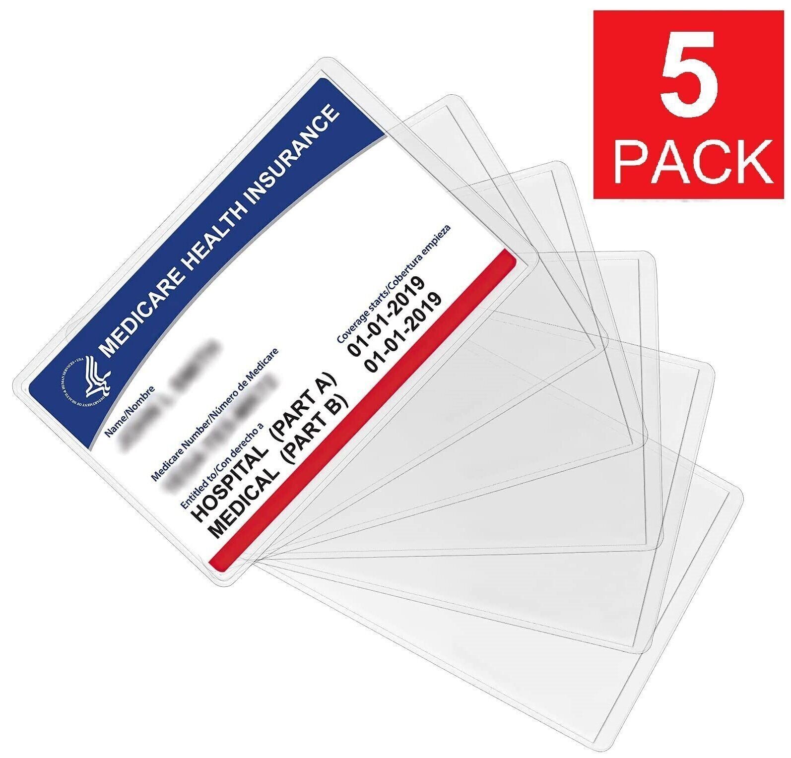 5-Pack Medicare Holder Protector Sleeves Clear PVC For Credit Card Business Card