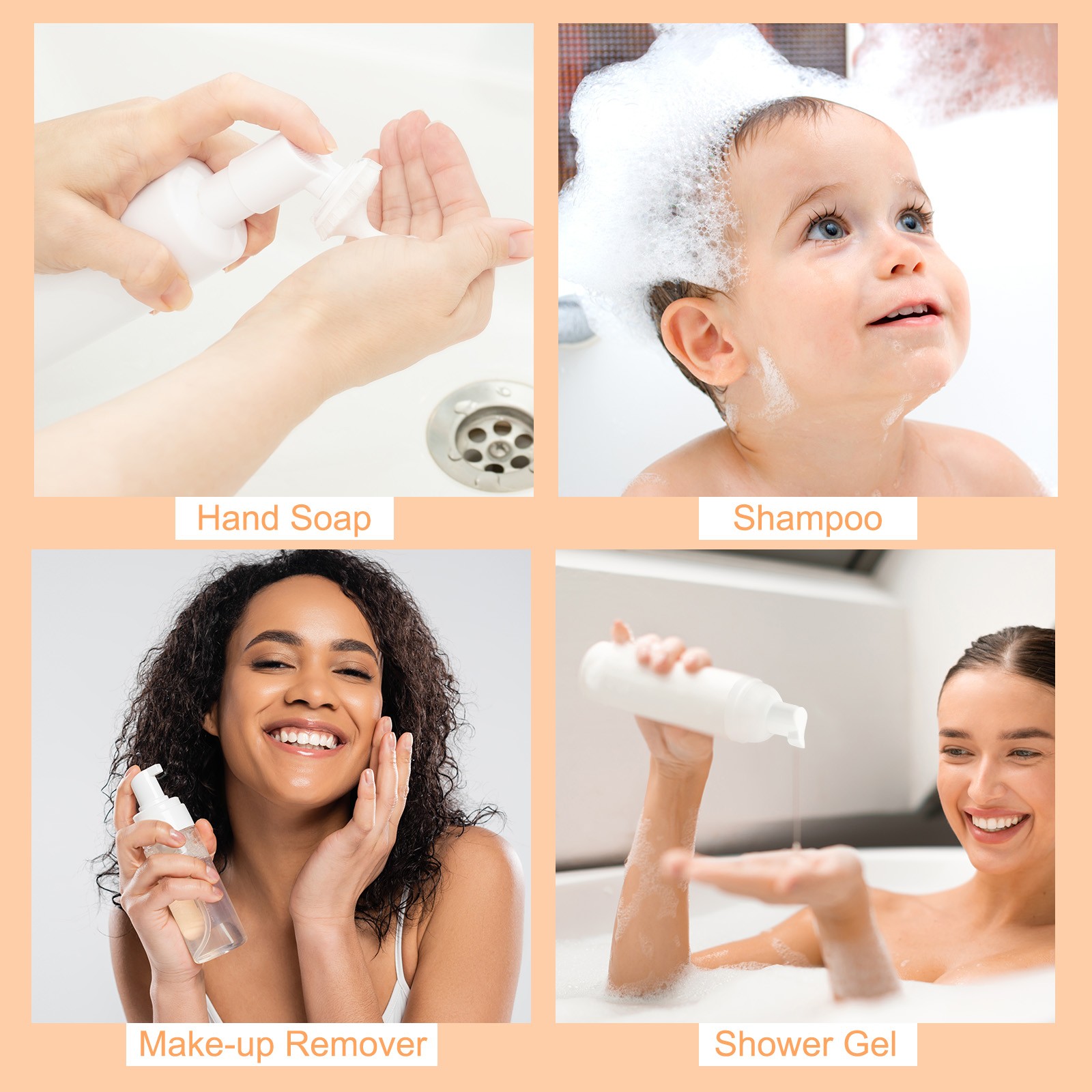 2 Oz Empty Foam Pump Bottle, 12 PCS Soap Dispenser, Black/Silver