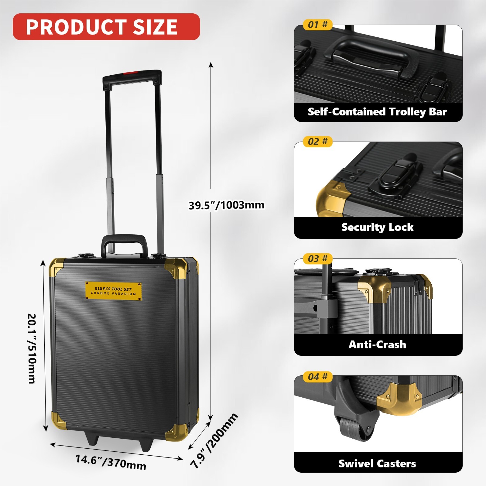 Tool Set Mechanics Tool Kit 910 PCS Wrenches Socket with Trolley Case Box Silver