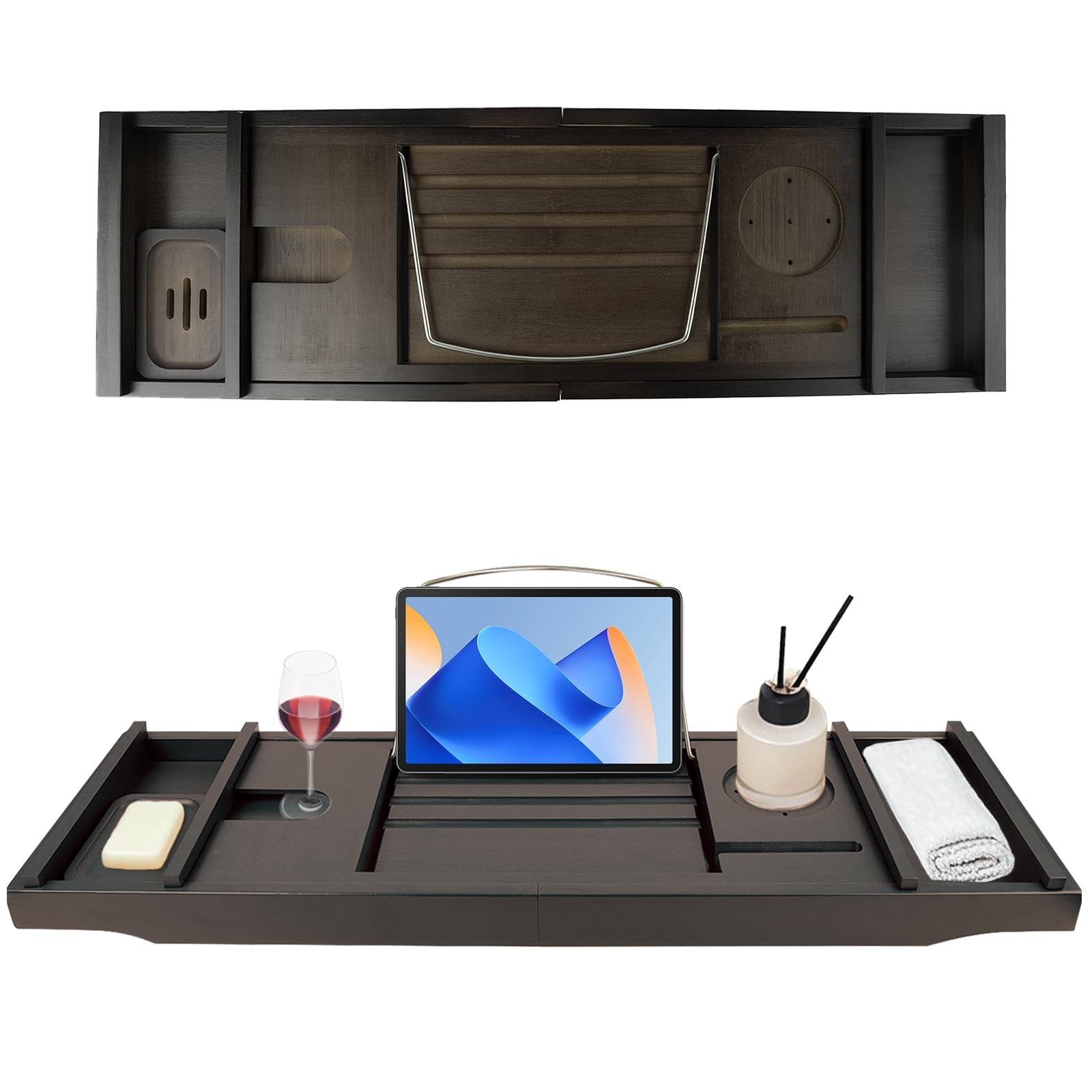 Bathtub Tray Caddy,Bathroom ,Expandable Bath Tray,Can be Placed Book and Inte...