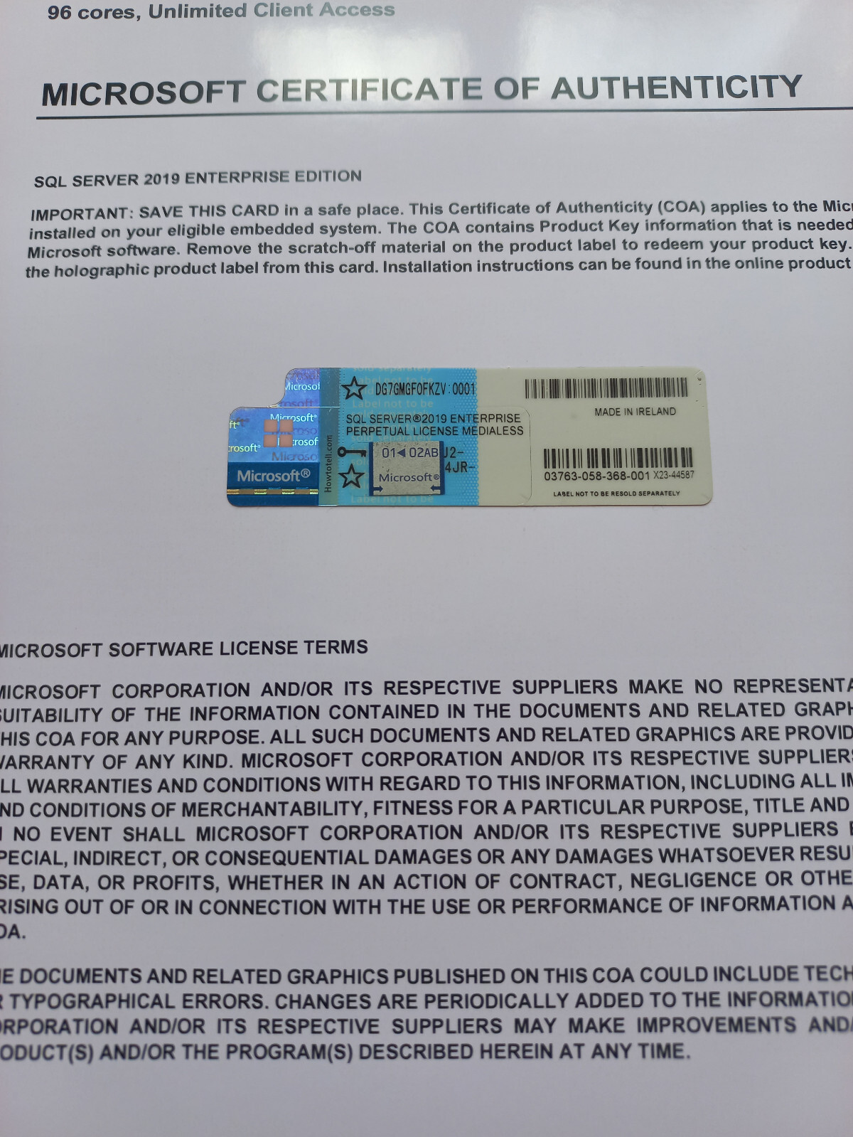 Microsoft SQL Server 2019 Enterprise 96 Core Authentic unlmitd CALs DG7GMGF0FKZV