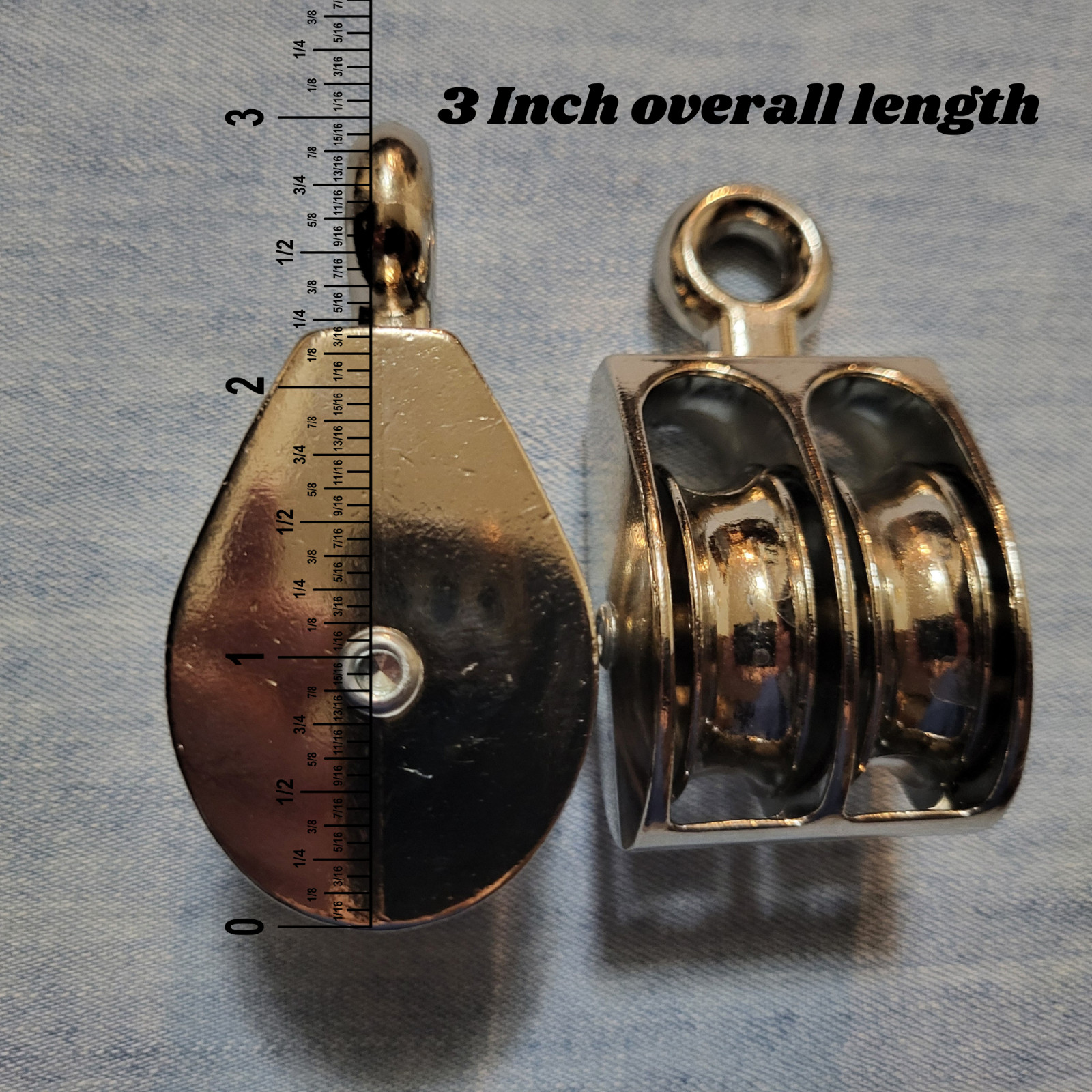 Fixed eye Dual sheave pulley (2 count) bag. dual half inch wide wheels 3"