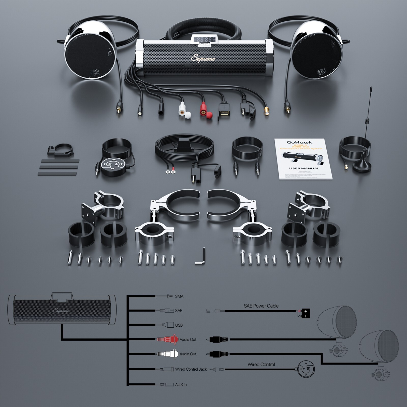 Waterproof Motorcycle Stereo 8 Speakers Audio System Bluetooth 300W Amp FM Radio