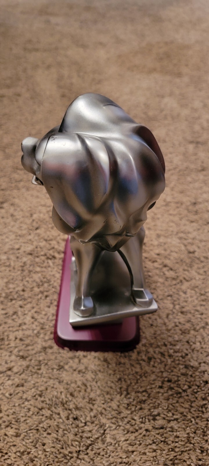 Herco Professional Lion Roaring Sculpture Silver Tone Wood Base