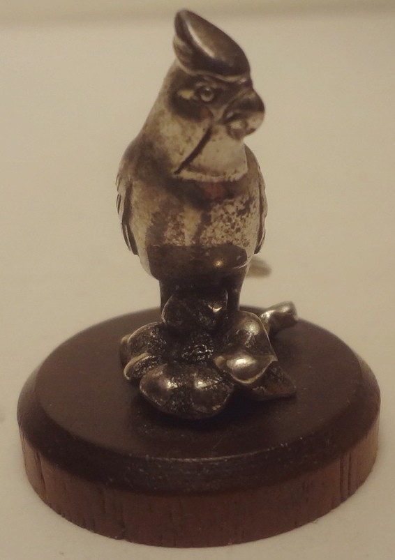 HTF 1985 KIRK STIEFF sterling silver CARDINAL bird MINI SERIES on WOOD PLATEAU