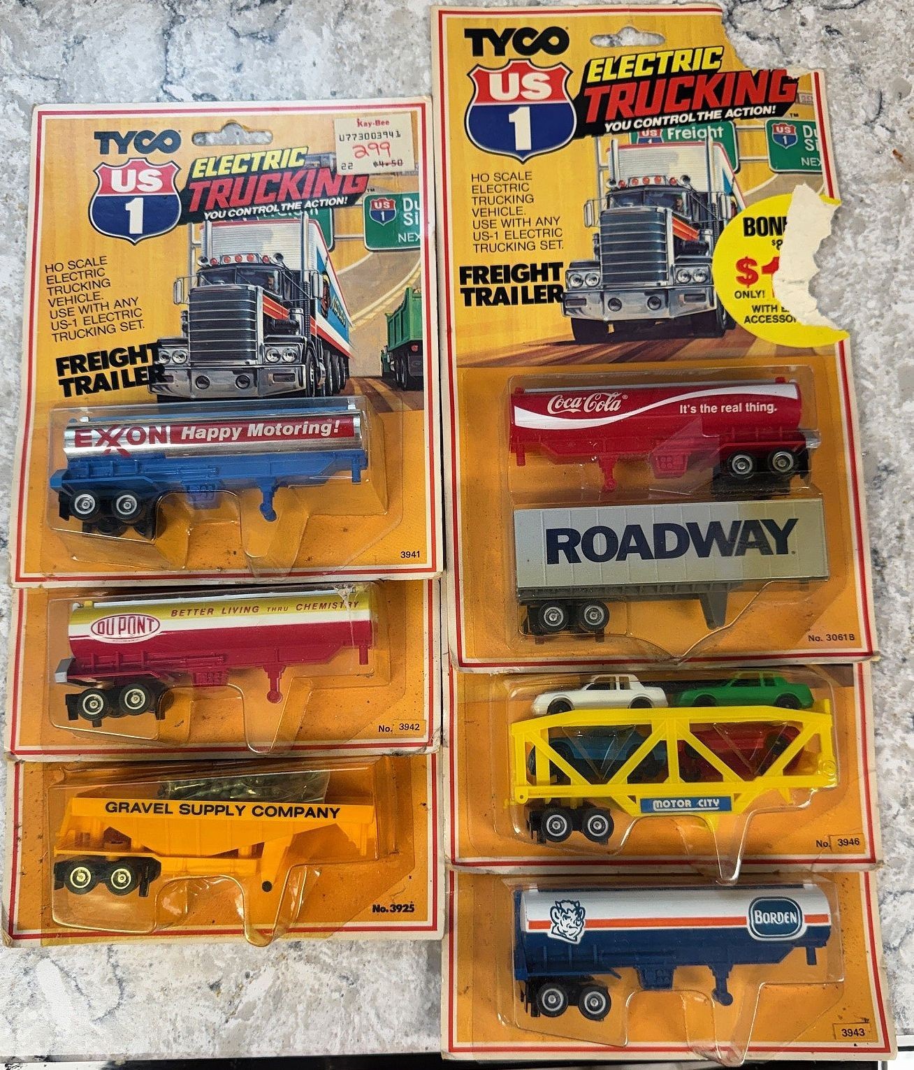Tyco US1 Electric Trucking Lot of 7 Semi Trailers Exxon Dupont Coca Cola etc NIP
