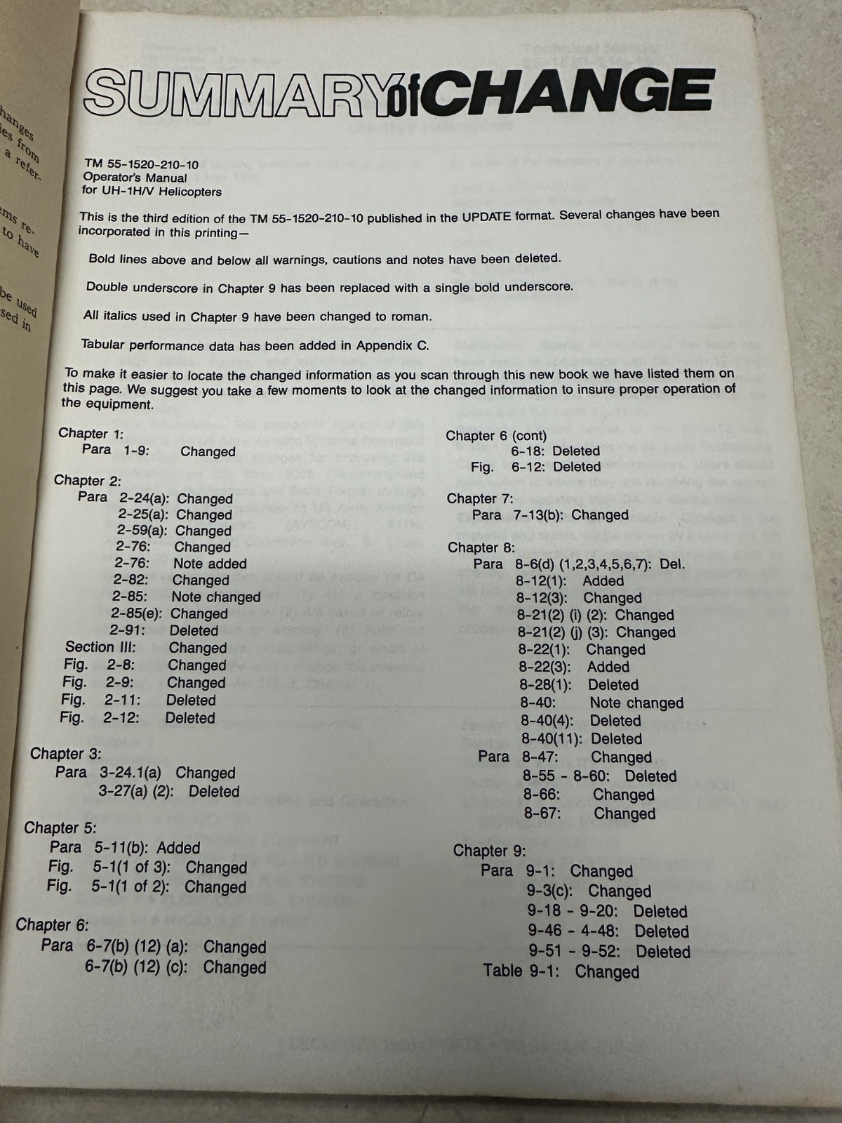 Operator's Manual Model UH-1H/V Helicopter TM 55-1520-210-10 1986