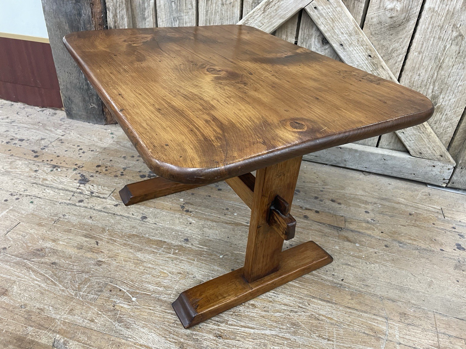 Antique Primtive Pine Trestle Table end or lamp stand coffee table size