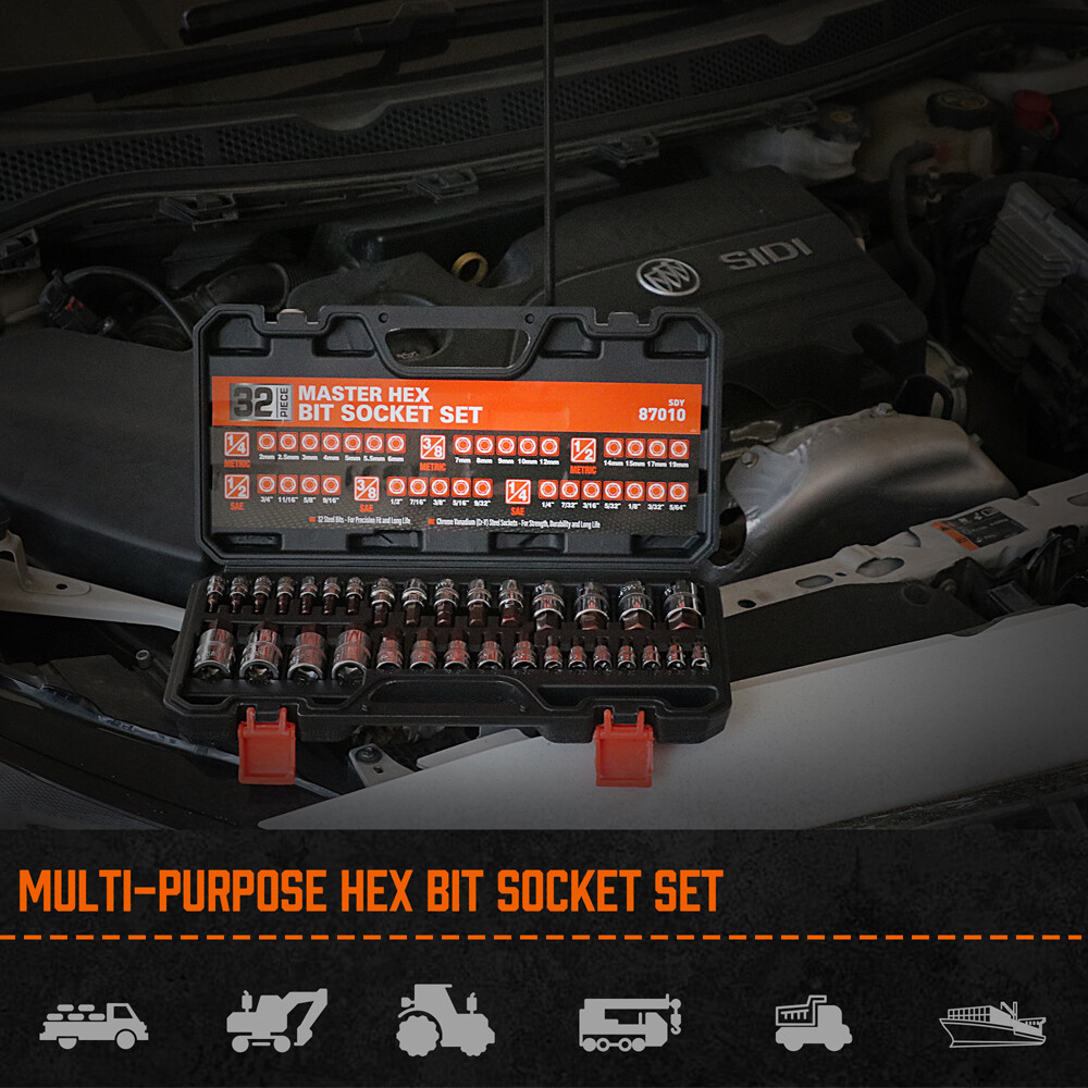 32Pc Hex Allen Master Socket Bit Set Premium 3/8 1/4 1/2 S2 Steel SAE Metric