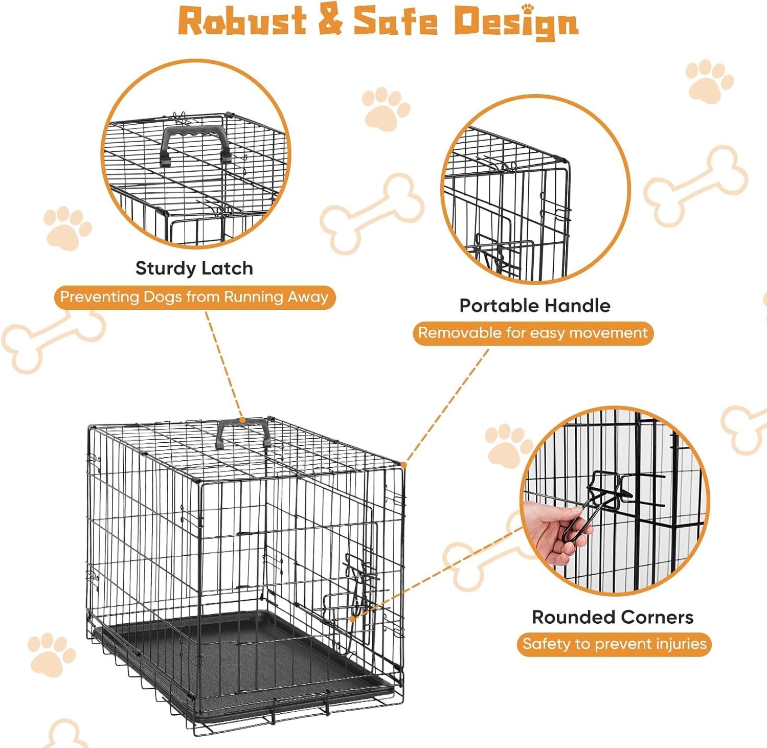 Crate for Dogs Double Doors Small Foldable Pet Cage Enhanced Wire Metal Kennel