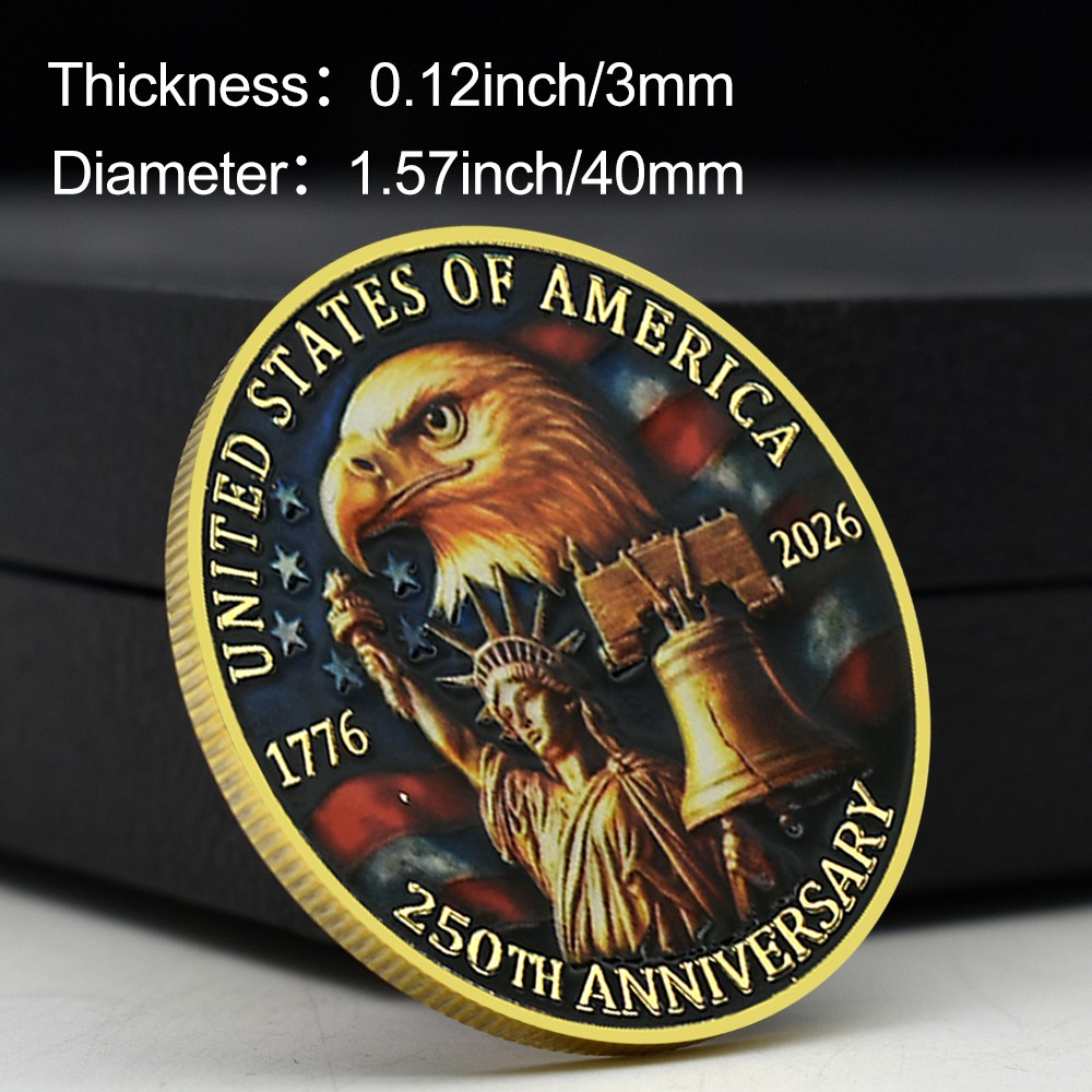 1776–2026 United States 250 Years of Freedom Coin Gold-Plated Anniversary Medal