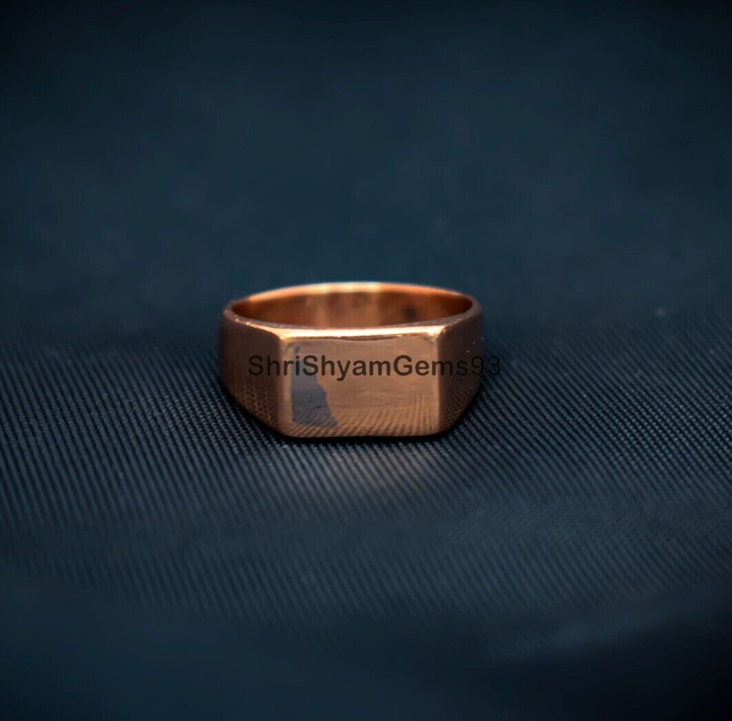 Pure Solid Copper Rectangle Bar Plain Mens Unisex Band Pinky Signet Ring Jewelry