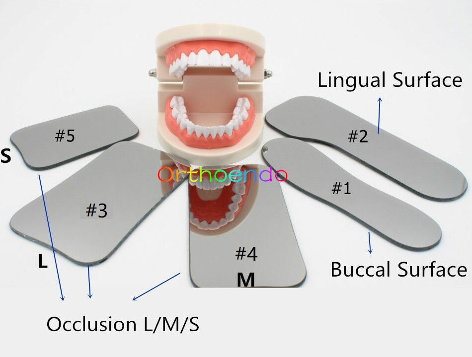 1Set/5Pc Dental Ortho Mouth Mirror Intraoral Photographic Reflector Glass Mirror