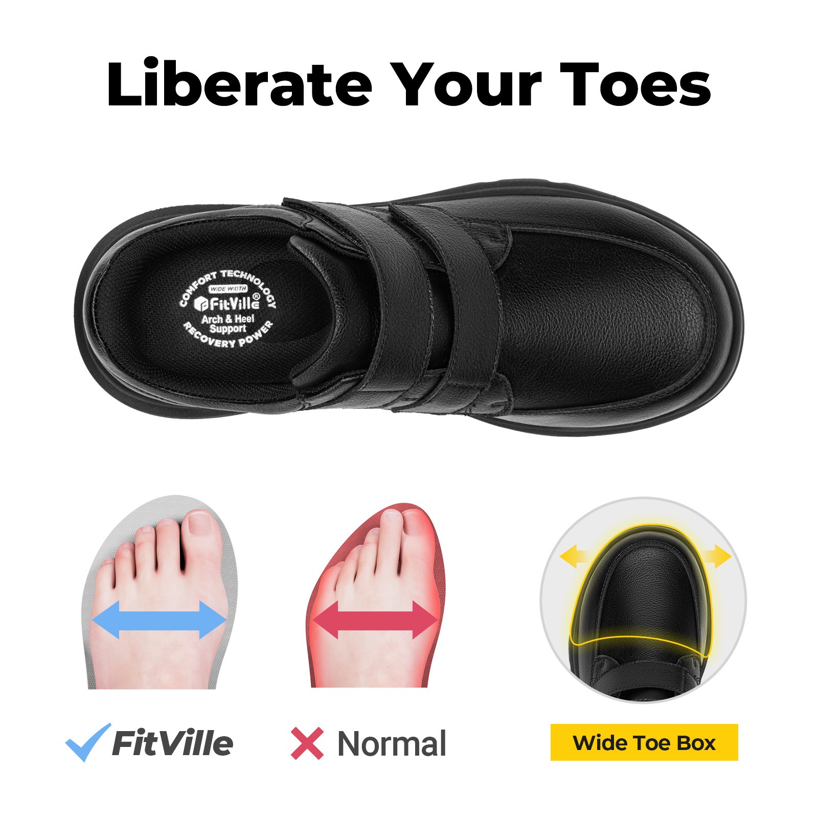 FitVille Mens Extra Wide Leather Diabetic Shoes Business Casual Dress Sneakers