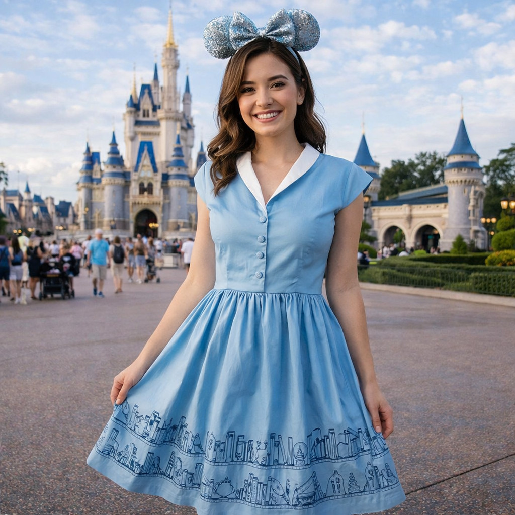 Disney Parks Womens Blue The Dress Shop Beauty Beast Belle Village Dress Size M