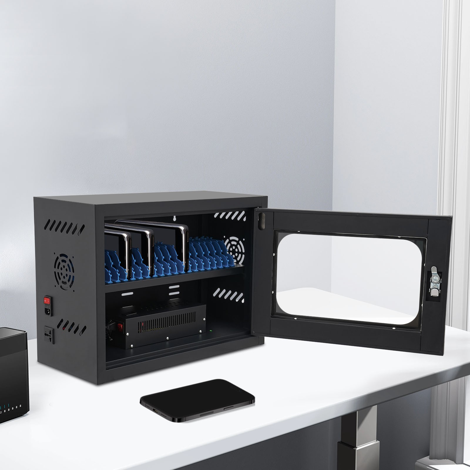 Charging Cabinet for Cellphones & Tablet Computers, 20-Device Charging Station