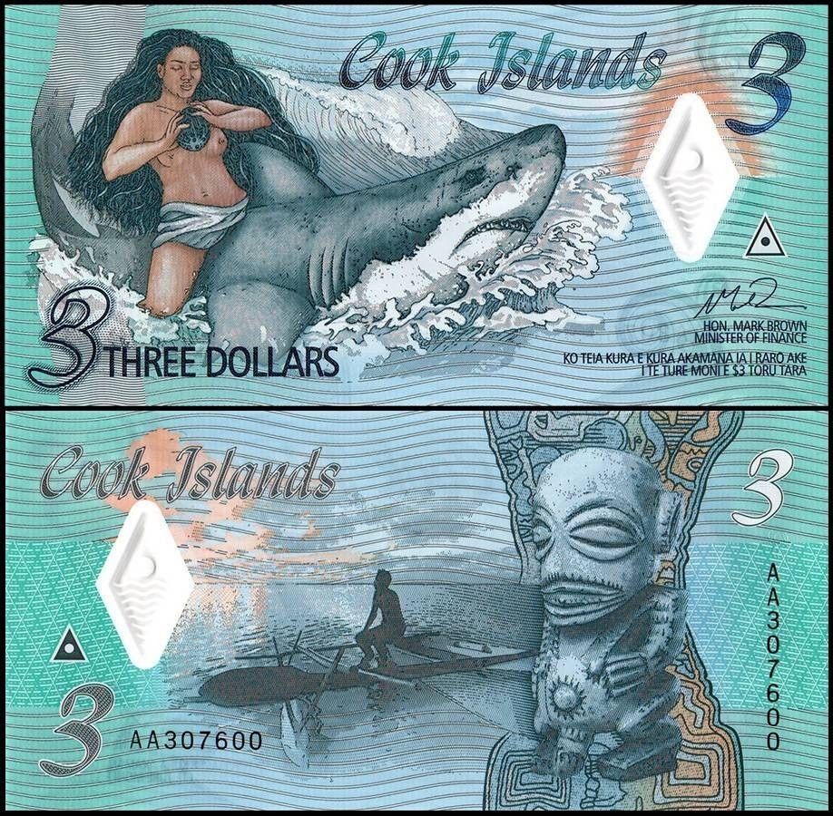 Cook Islands 3 Dollars, 2021 ND, P-11, UNC, Polymer X 100 PCS Bundle Pack