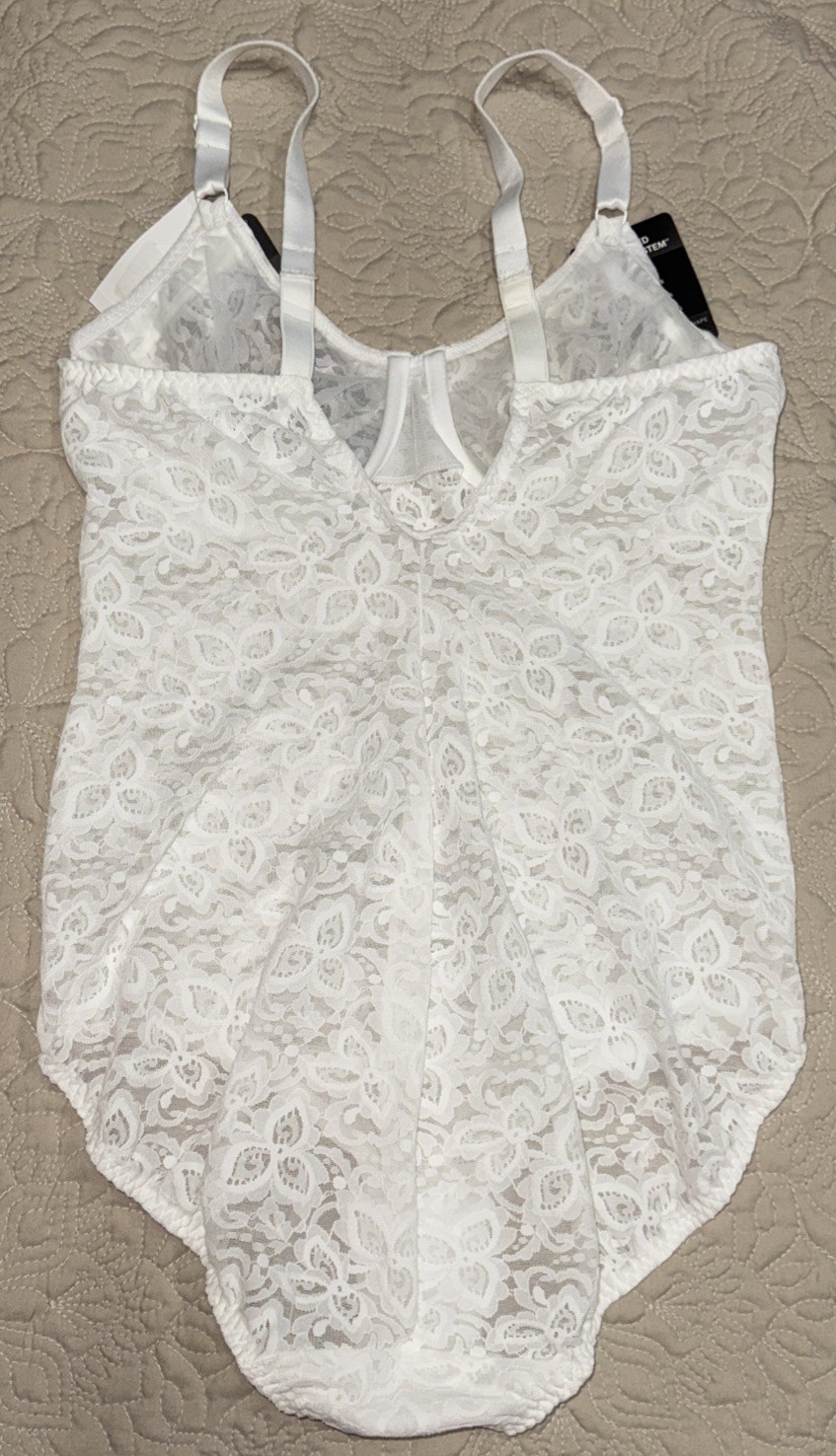 NWT Womens White Lace Bali Body Briefer One Piece Bra Bodysuit Size 38DD