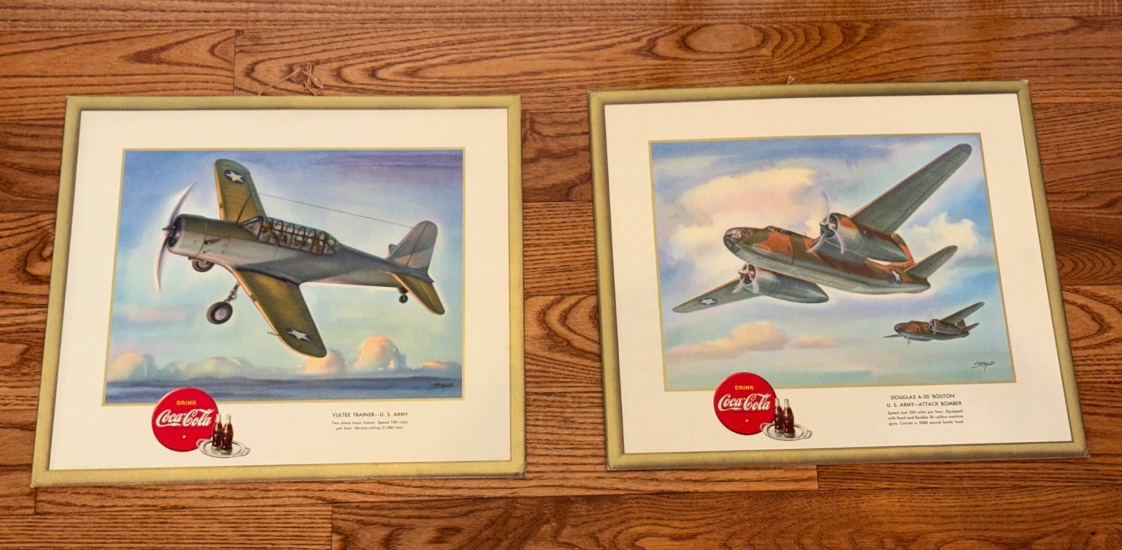 Set Of Coca-Cola WW 2 Airplane Litho Prints- Good Condition-1943