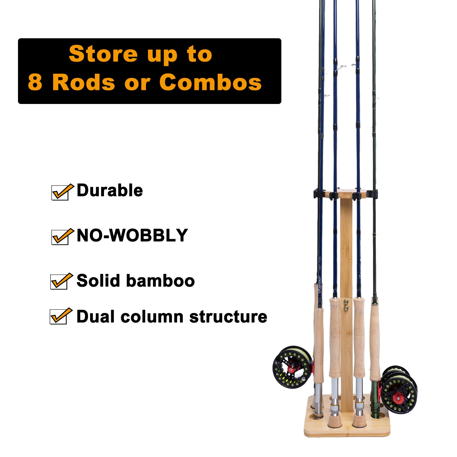 Fishing Rod Storage Racks, Wood Floor Stand Fishing Pole Holders of 8 Rods