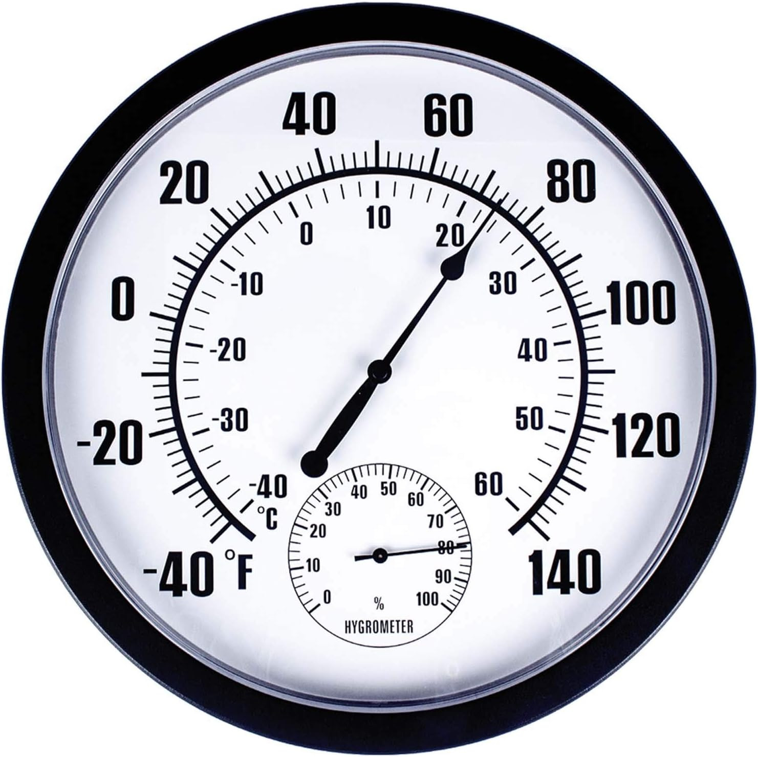 10" Waterproof Wall Thermometer with Hygrometer for Indoor/Outdoor Use (Black)