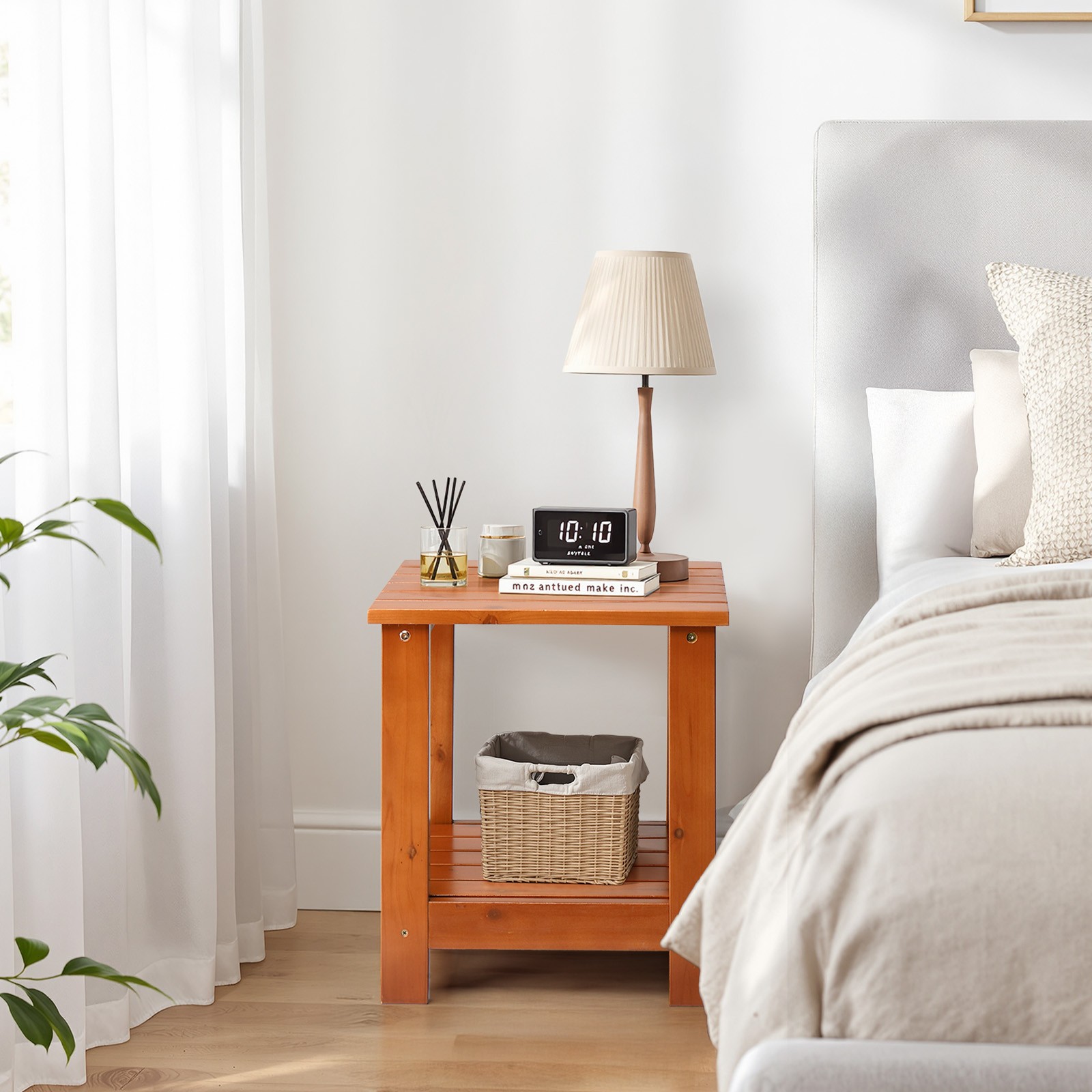 In/Outdoor 18" H Portable Wood Side Table Small Square Patio Weather Resistant