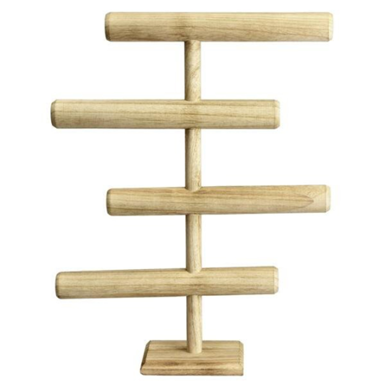 4 Tier Oak Stain Wooden T bar Bracelet Watch Chain Jewelry Display Stand