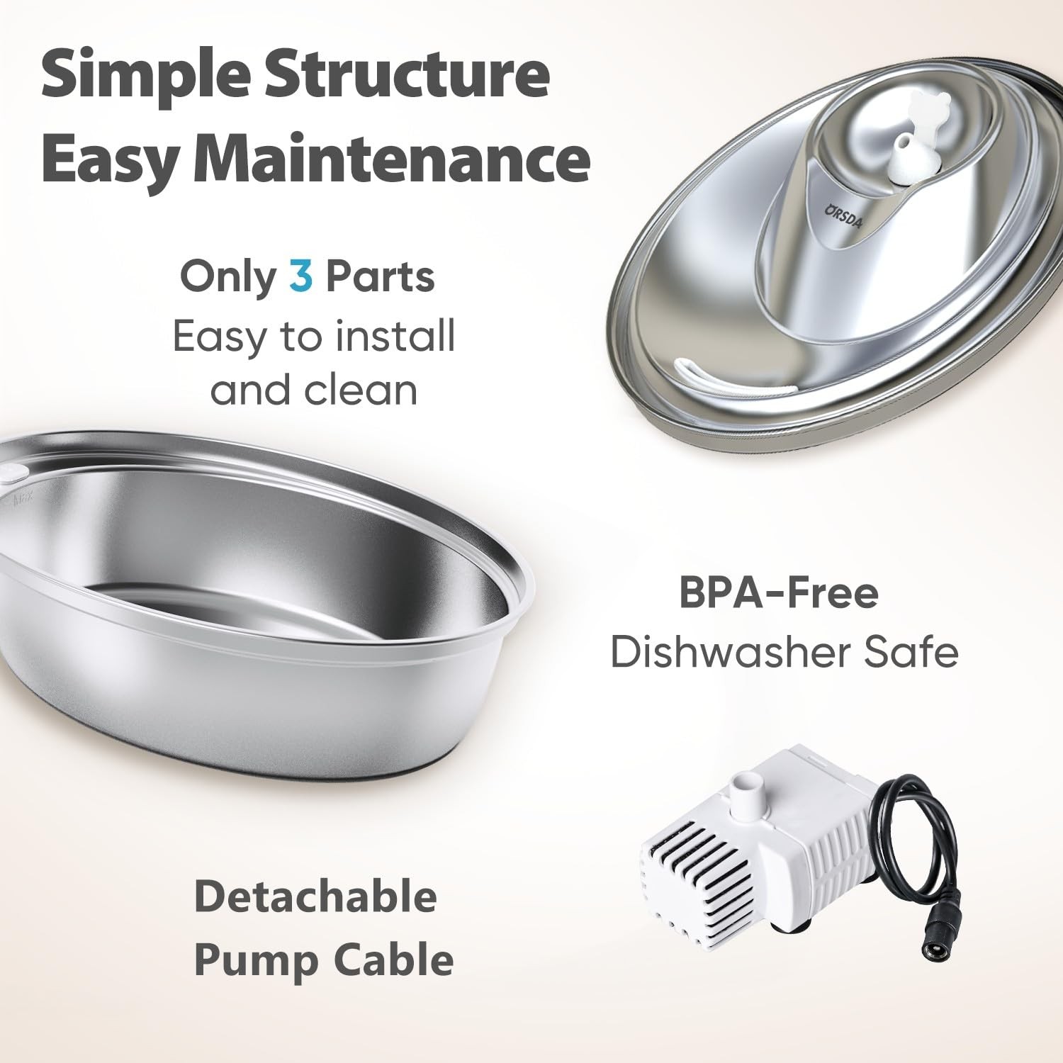 Cat Water Fountain Stainless Steel, 2L Pet Fountain for Cats Inside, Dog Wate...