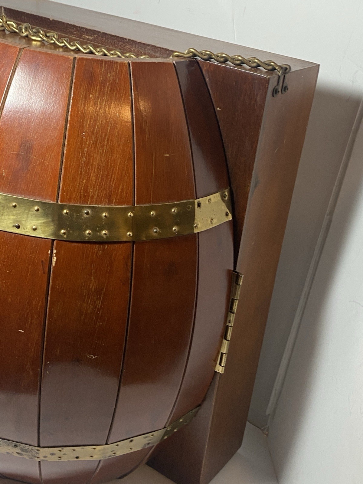 Vintage MCM Wood Barrel Bar Liquor Cabinet Man Cave She Shed