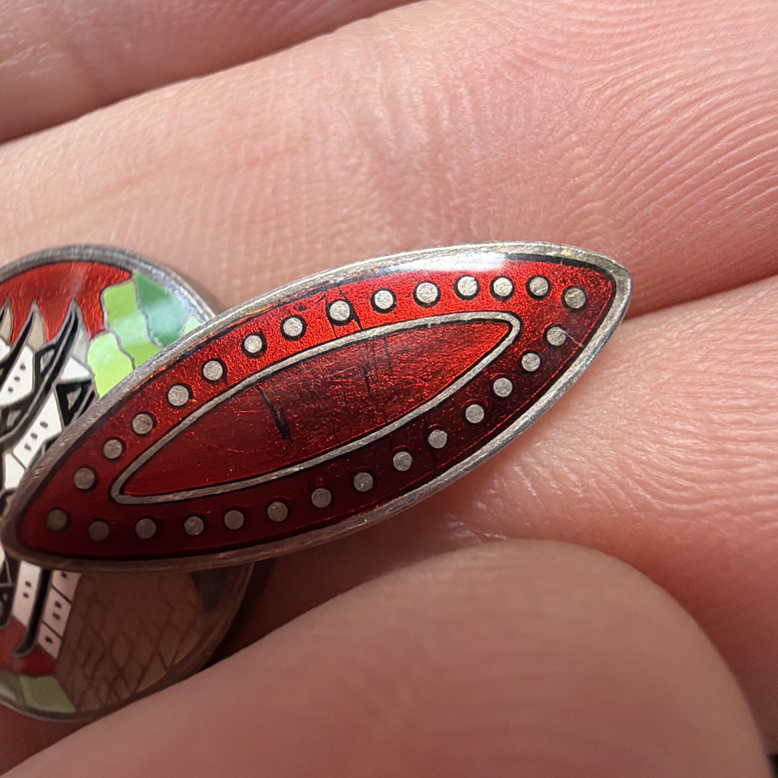 Vintage Japanese Cloisonne Enamel Sterling Silver Cufflinks Red House Palace