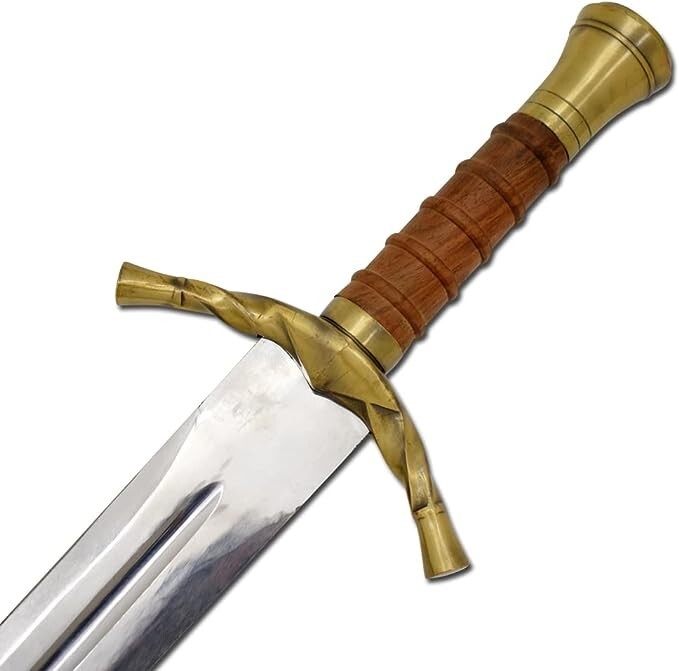 40" Medieval Warrior Brass Pommel Long Sharp Edge Sword with Leather Scabbard
