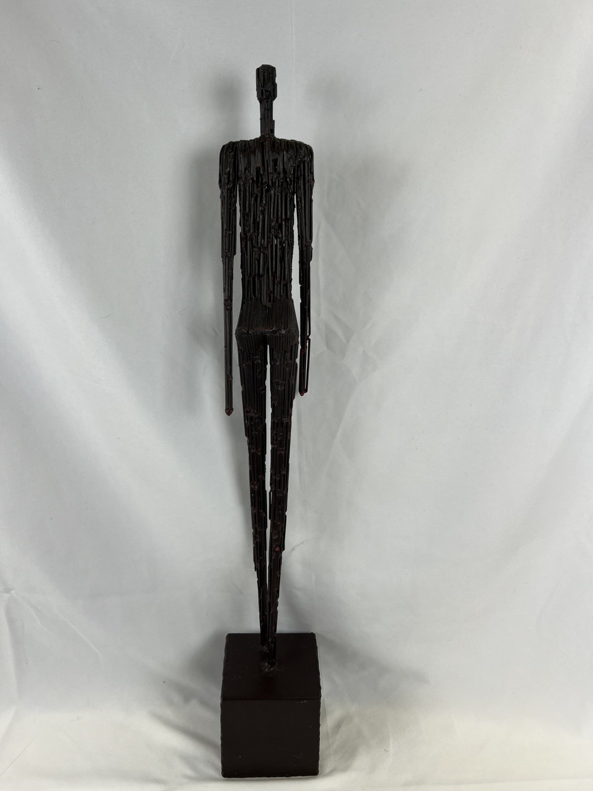 Brutalist Male Welded Nail Art Sculpture Modernist Metal 27” Giacometti Style